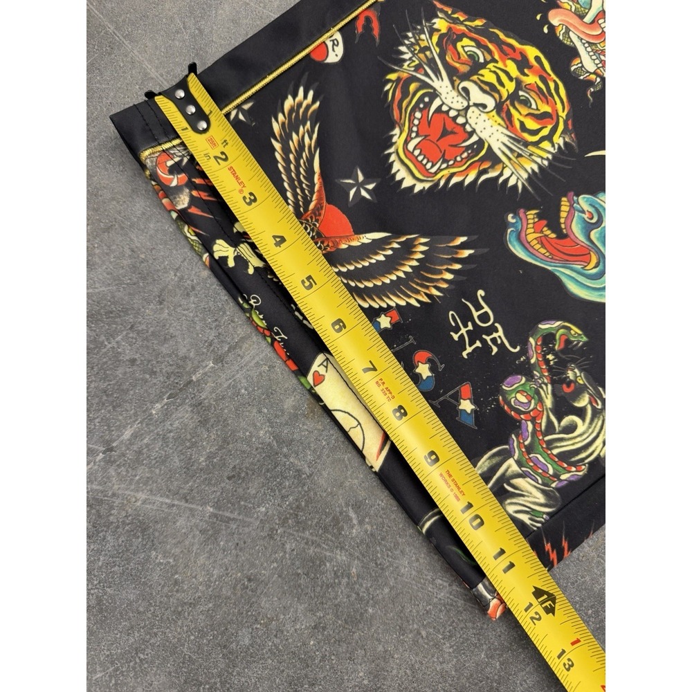 Ed Hardy Flashboard Wide Leg Track Pant Black Gold Tiger Skull Dragon Size L - Picture 9 of 11